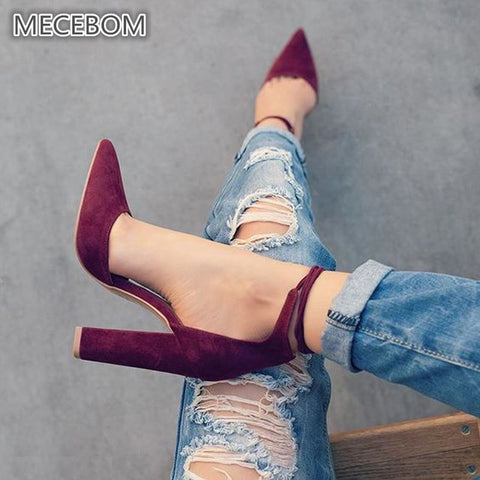 Women Pumps Sexy High Heels Shoes ladies Lace Up Point Toe Party Wedding Pump Black Woman shoes 35-43 chaussures femme 2253W